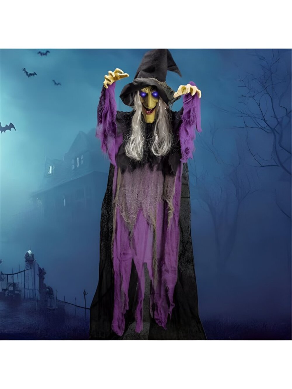 72” Halloween Hanging Witch Decorations Outdoor, Flying Talking Ghost